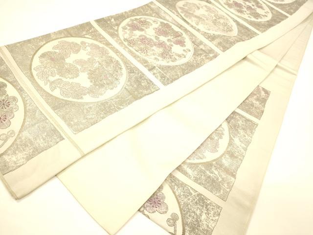 平和屋着物◎六通柄袋帯 草花丸文 銀糸 正絹 逸品 DAAI5988op