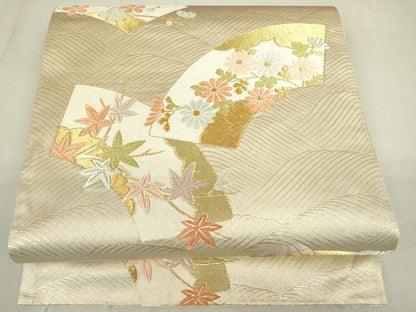 平和屋着物◎六通柄袋帯 唐織 高砂 流水地紙草花文 金糸 逸品 DAAI7128we