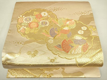 平和屋着物◎六通柄袋帯 雪輪鴛鴦花文 金糸 逸品 DAAI7132we