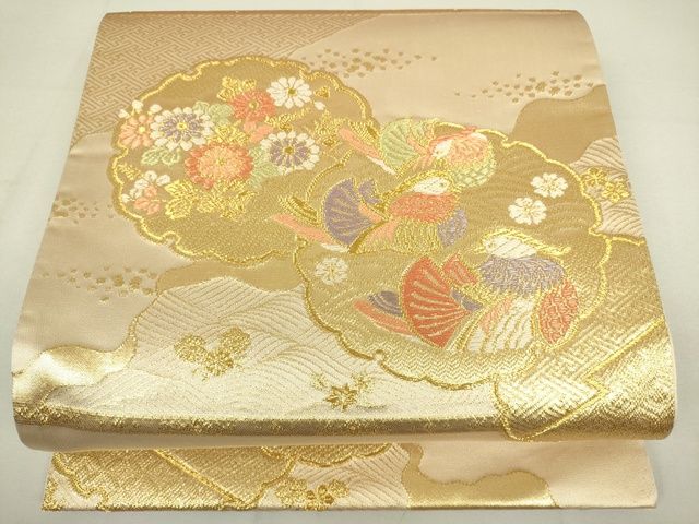 平和屋着物◎六通柄袋帯 雪輪鴛鴦花文 金糸 逸品 DAAI7132we