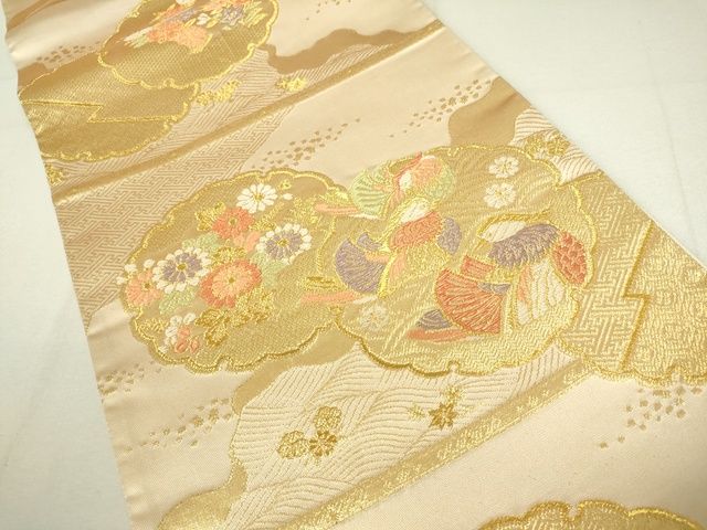 平和屋着物◎六通柄袋帯 雪輪鴛鴦花文 金糸 逸品 DAAI7132we