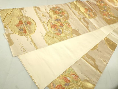 平和屋着物◎六通柄袋帯 雪輪鴛鴦花文 金糸 逸品 DAAI7132we