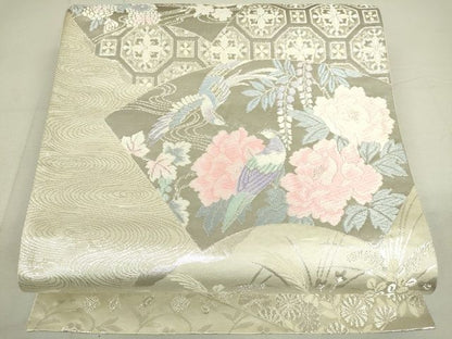 平和屋着物◎六通柄袋帯 地紙鳳凰草花文 プラチナ箔二重織 逸品 DAAI7136we