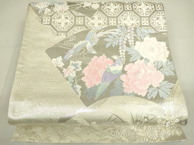 平和屋着物◎六通柄袋帯 地紙鳳凰草花文 プラチナ箔二重織 逸品 DAAI7136we
