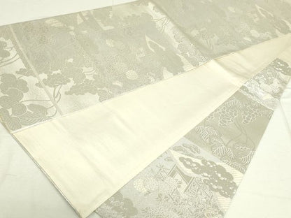 平和屋着物◎六通柄袋帯 蒔絵錦 葡萄色紙風景花文 銀糸 逸品 DAAI7144we