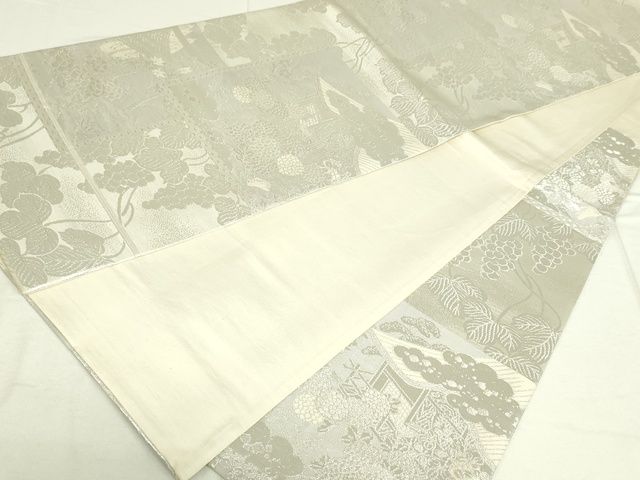 平和屋着物◎六通柄袋帯 蒔絵錦 葡萄色紙風景花文 銀糸 逸品 DAAI7144we