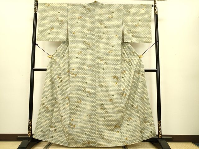 平和屋着物■上質な小紋　紬地　破れ色紙花文　逸品　DAAI7514fe