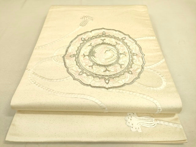 平和屋着物■太鼓柄袋帯 総刺繍 鏡裏花鳥文 銀糸 逸品 DAAI7762fe