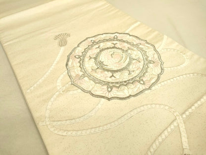 平和屋着物■太鼓柄袋帯 総刺繍 鏡裏花鳥文 銀糸 逸品 DAAI7762fe