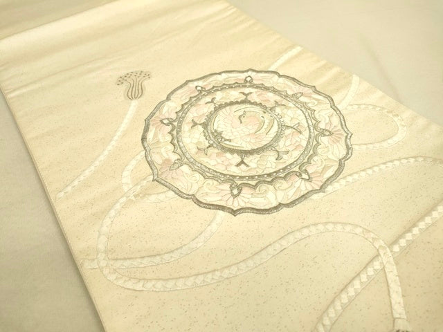 平和屋着物■太鼓柄袋帯 総刺繍 鏡裏花鳥文 銀糸 逸品 DAAI7762fe