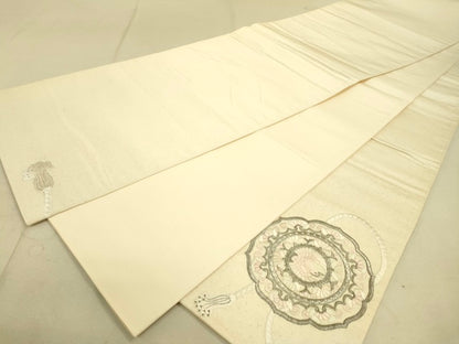 平和屋着物■太鼓柄袋帯 総刺繍 鏡裏花鳥文 銀糸 逸品 DAAI7762fe