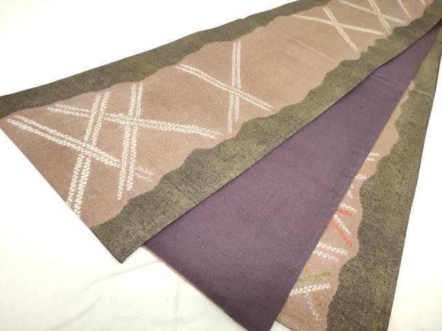 平和屋着物●六通太鼓柄袋帯 紬地 絞り 変わり格子 金彩 正絹 逸品 DAAI8186az