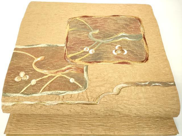 平和屋着物●太鼓柄袋帯 総刺繍 枝蕾 金糸 正絹 逸品 DAAI8742az