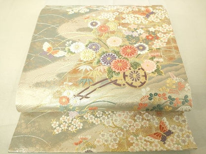 平和屋着物◎六通柄袋帯 唐織 花蝶文 金糸 逸品 DAAJ0505sa