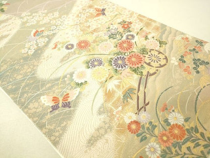 平和屋着物◎六通柄袋帯 唐織 花蝶文 金糸 逸品 DAAJ0505sa