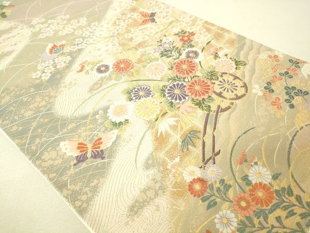 平和屋着物◎六通柄袋帯 唐織 花蝶文 金糸 逸品 DAAJ0505sa