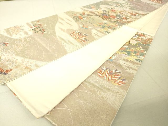 平和屋着物◎六通柄袋帯 唐織 花蝶文 金糸 逸品 DAAJ0505sa