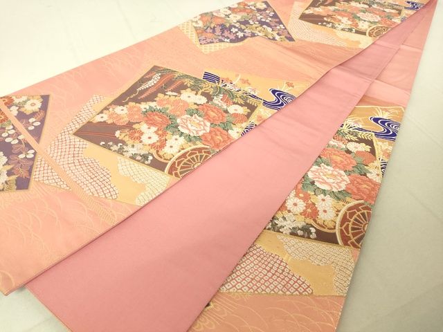 平和屋着物◎六通柄袋帯 唐織 色紙重ね草花文 金糸 逸品 DAAJ0515sa