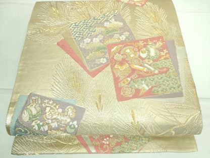 平和屋着物●六通柄袋帯 唐織 重ね色紙彩松文 金銀糸 逸品 DAAJ1299ic