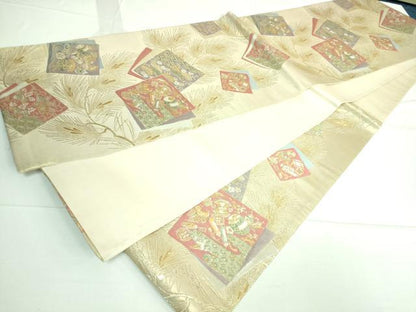 平和屋着物●六通柄袋帯 唐織 重ね色紙彩松文 金銀糸 逸品 DAAJ1299ic