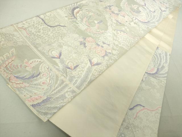 平和屋着物◎六通柄袋帯 唐織 銀糸 大扇面瑞鳳文 銀糸 逸品 DAAJ2618mz