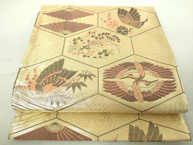 平和屋着物◎佐賀錦 六通柄袋帯 亀甲双鶴花蝶文 金糸 逸品 DAAJ2621mz