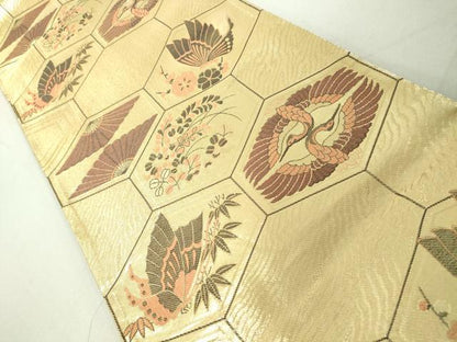平和屋着物◎佐賀錦 六通柄袋帯 亀甲双鶴花蝶文 金糸 逸品 DAAJ2621mz