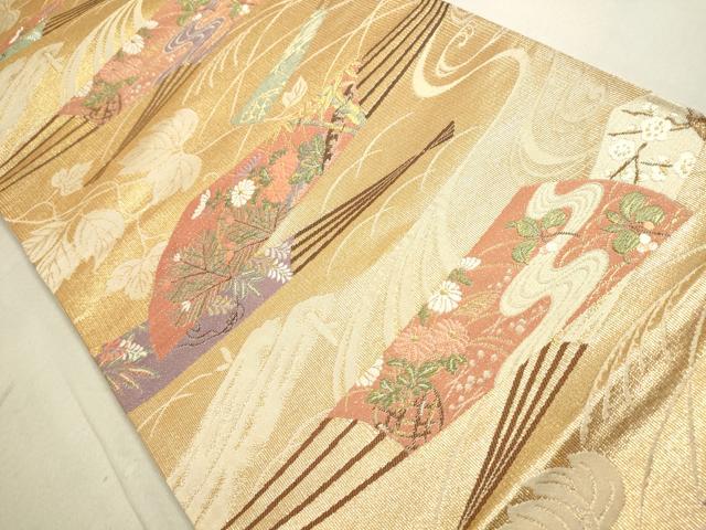 平和屋着物◎西陣の名門織元 いづくら謹製 六通柄袋帯 扇面花文 金糸 逸品 DAAJ2629mz