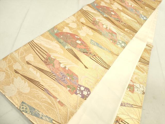 平和屋着物◎西陣の名門織元 いづくら謹製 六通柄袋帯 扇面花文 金糸 逸品 DAAJ2629mz