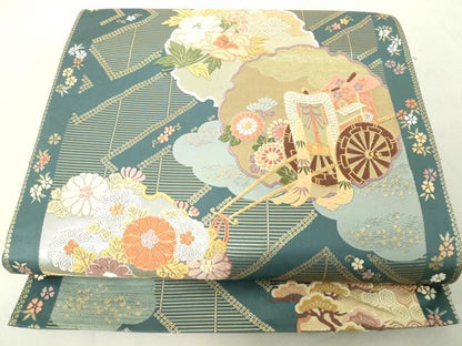 平和屋着物◎六通柄袋帯 唐織 慶兆 雪輪絢麗文 浮輪御所車花文 金銀糸 逸品 DAAJ2643mz