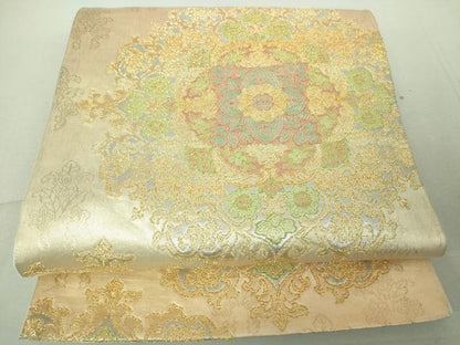 平和屋着物◎六通柄袋帯 唐花更沙華文 金銀糸 引箔 正絹 逸品 DAAJ2689mz