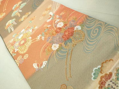 平和屋着物◎佐賀錦 六通柄袋帯 花車文 金糸 正絹 逸品 DAAJ2697mz