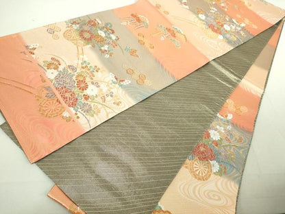平和屋着物◎佐賀錦 六通柄袋帯 花車文 金糸 正絹 逸品 DAAJ2697mz