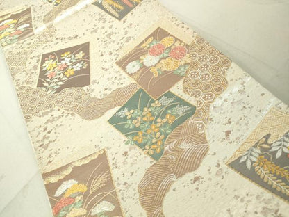 平和屋着物◎六通柄袋帯 唐織 色紙重ね草花文 金銀糸 正絹 逸品 DAAJ2699mz