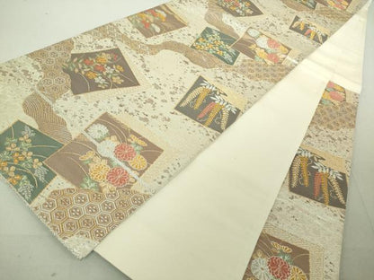 平和屋着物◎六通柄袋帯 唐織 色紙重ね草花文 金銀糸 正絹 逸品 DAAJ2699mz
