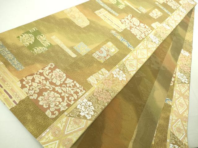 平和屋着物◎六通柄袋帯 袖縞取古渡裂ちらし文 金糸 正絹 逸品 DAAJ2701mz