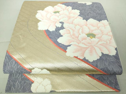 平和屋着物◎六通柄袋帯 唐織 流水花文 金糸 正絹 逸品 DAAJ2703mz