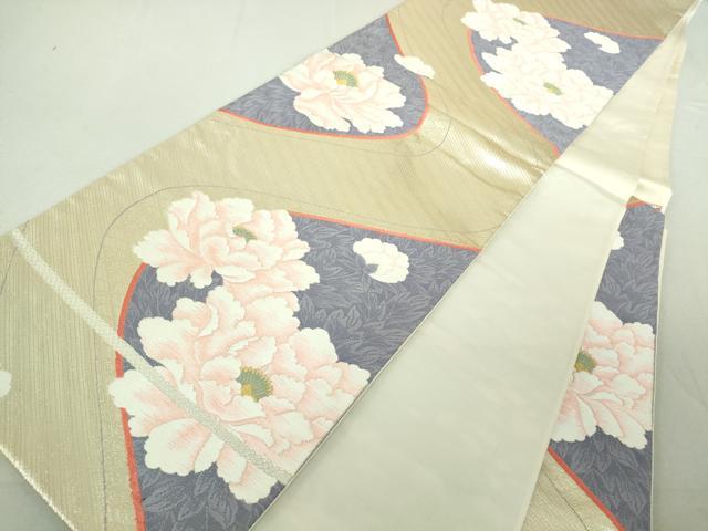 平和屋着物◎六通柄袋帯 唐織 流水花文 金糸 正絹 逸品 DAAJ2703mz