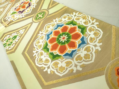 平和屋着物◎六通柄袋帯 唐織 正倉院亀甲花文 金糸 正絹 逸品 DAAJ2717mz