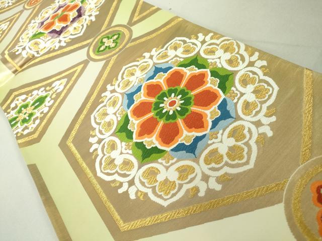 平和屋着物◎六通柄袋帯 唐織 正倉院亀甲花文 金糸 正絹 逸品 DAAJ2717mz