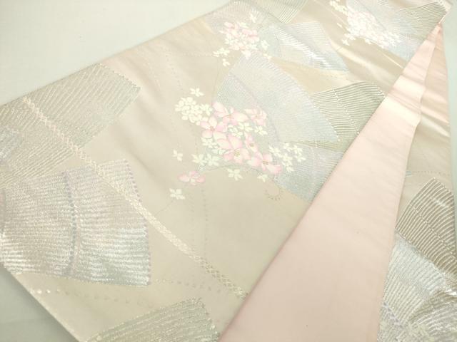 平和屋着物◎六通柄袋帯 扇面草花文 金銀糸 正絹 逸品 DAAJ2722mz