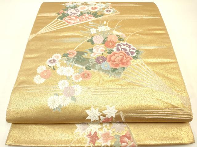 平和屋着物◎六通柄袋帯 唐織 扇面花文 金銀糸 正絹 逸品 DAAJ2740zy