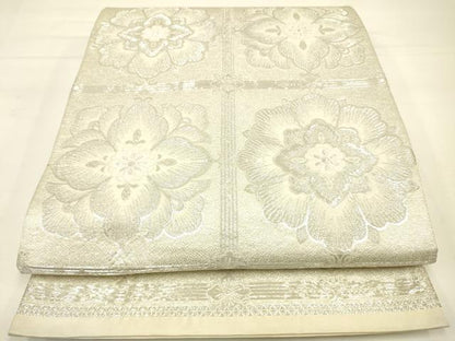 平和屋着物◎六通柄袋帯 天井花文 銀糸 正絹 逸品 DAAJ2741zy