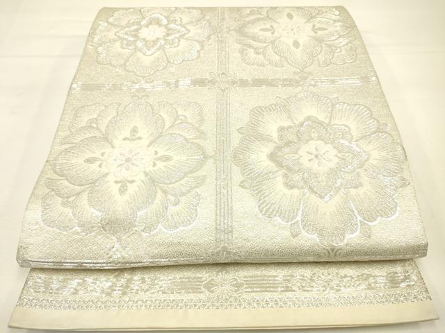 平和屋着物◎六通柄袋帯 天井花文 銀糸 正絹 逸品 DAAJ2741zy