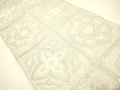 平和屋着物◎六通柄袋帯 天井花文 銀糸 正絹 逸品 DAAJ2741zy