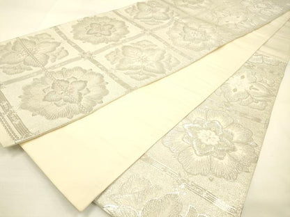 平和屋着物◎六通柄袋帯 天井花文 銀糸 正絹 逸品 DAAJ2741zy