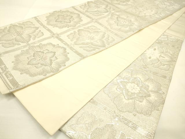 平和屋着物◎六通柄袋帯 天井花文 銀糸 正絹 逸品 DAAJ2741zy