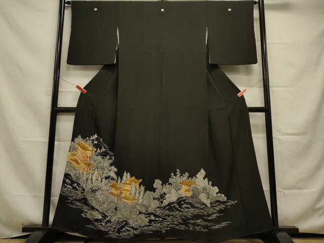 平和屋着物■豪華黒留袖 駒刺繍 樹林風景文 金彩 正絹 逸品 DAAJ2917zy