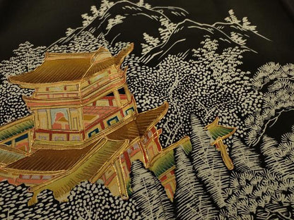 平和屋着物■豪華黒留袖 駒刺繍 樹林風景文 金彩 正絹 逸品 DAAJ2917zy