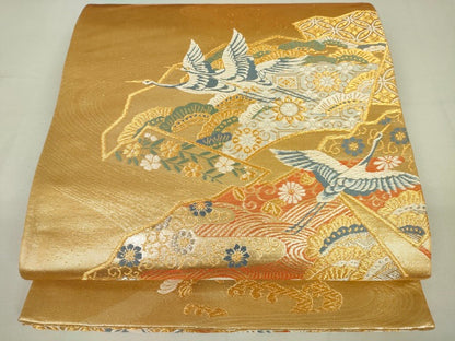 平和屋着物■六通柄袋帯 飛鶴花文 金糸 逸品 DAAJ3647jm
